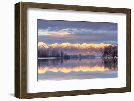 Swan Mountains Reflect into the Flathead River, Sunset, Montana, USA-Chuck Haney-Framed Photographic Print