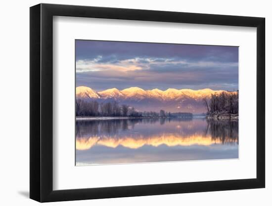 Swan Mountains Reflect into the Flathead River, Sunset, Montana, USA-Chuck Haney-Framed Photographic Print