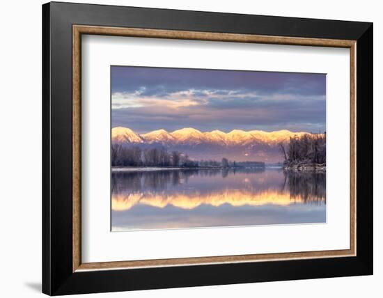 Swan Mountains Reflect into the Flathead River, Sunset, Montana, USA-Chuck Haney-Framed Photographic Print