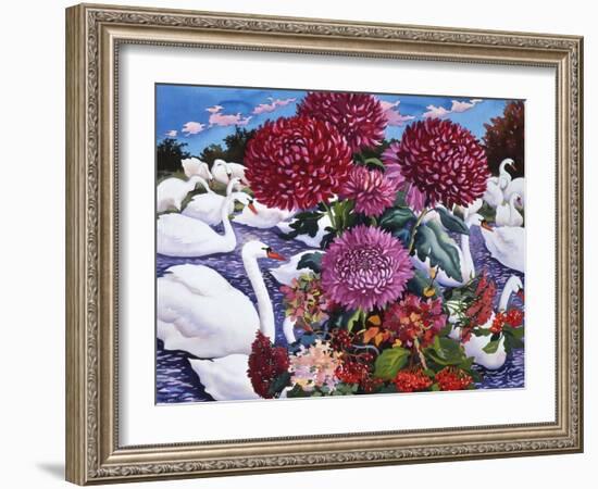 Swans and Chrysanthemums, 2005-Christopher Ryland-Framed Giclee Print