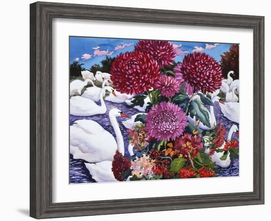 Swans and Chrysanthemums, 2005-Christopher Ryland-Framed Giclee Print