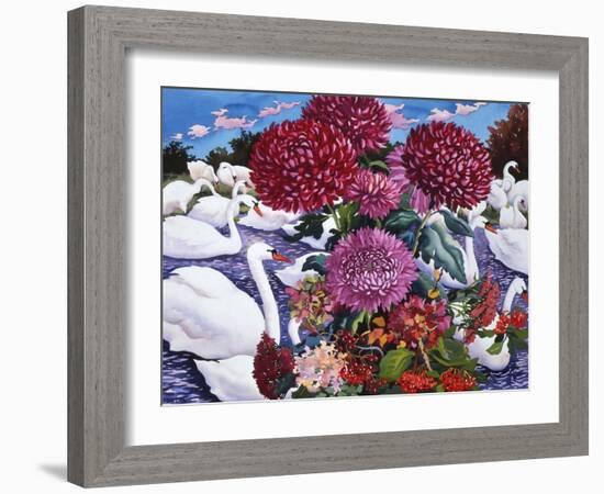 Swans and Chrysanthemums, 2005-Christopher Ryland-Framed Giclee Print