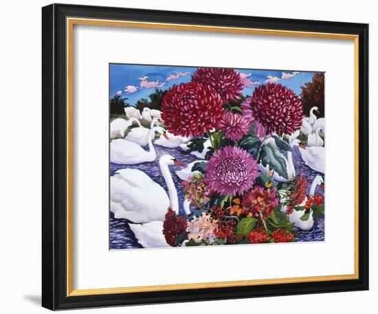 Swans and Chrysanthemums, 2005-Christopher Ryland-Framed Giclee Print