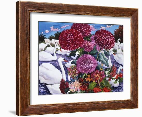 Swans and Chrysanthemums, 2005-Christopher Ryland-Framed Giclee Print