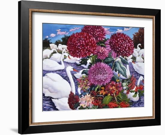 Swans and Chrysanthemums, 2005-Christopher Ryland-Framed Giclee Print