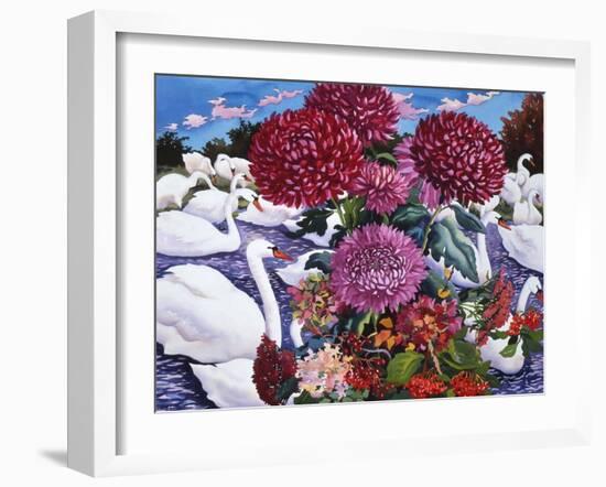 Swans and Chrysanthemums, 2005-Christopher Ryland-Framed Giclee Print