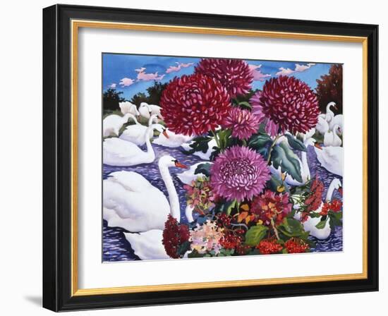 Swans and Chrysanthemums, 2005-Christopher Ryland-Framed Giclee Print