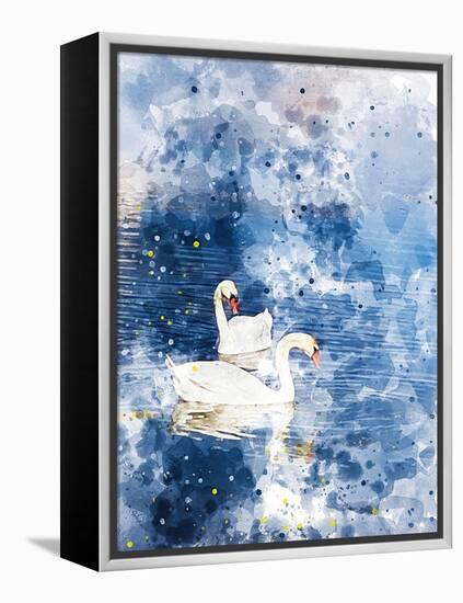 Swans II-Chamira Young-Framed Stretched Canvas