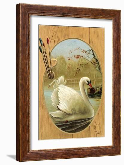 Swans on Palette-null-Framed Art Print