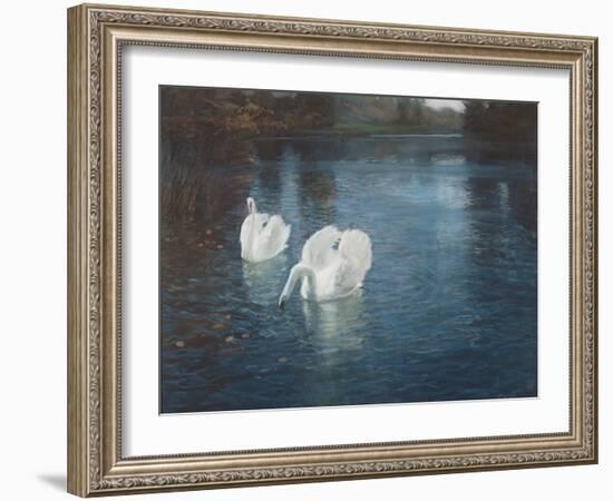 Swans on the River, C.1880-Fritz Thaulow-Framed Giclee Print