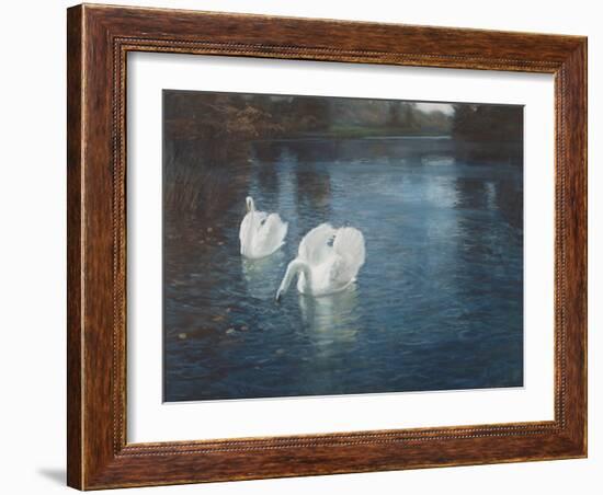 Swans on the River, C.1880-Fritz Thaulow-Framed Giclee Print