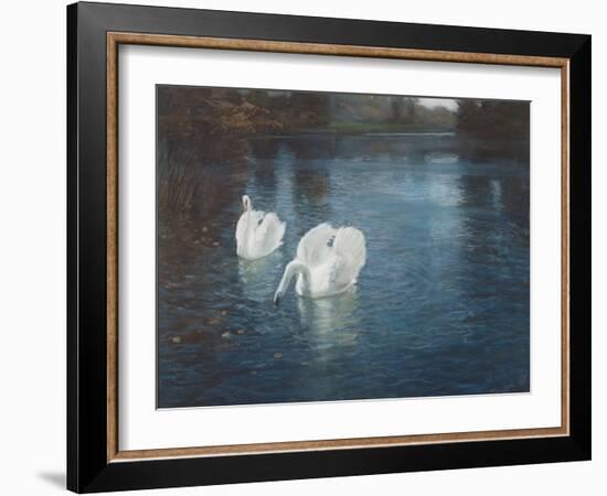 Swans on the River, C.1880-Fritz Thaulow-Framed Giclee Print