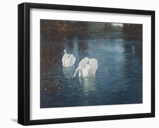 Swans on the River, C.1880-Fritz Thaulow-Framed Giclee Print