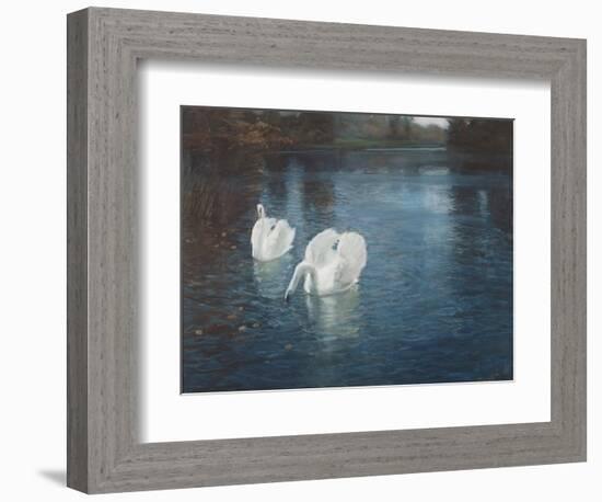 Swans on the River, C.1880-Fritz Thaulow-Framed Giclee Print