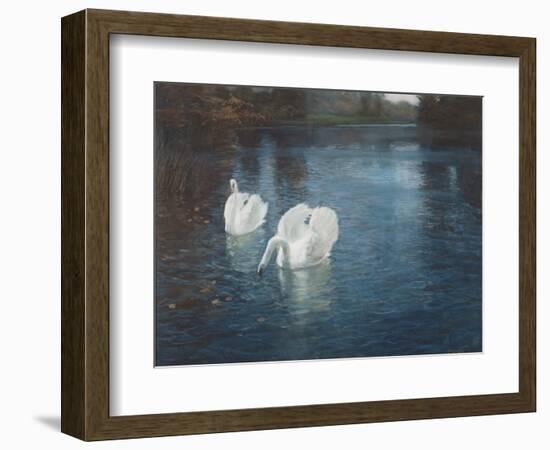 Swans on the River, C.1880-Fritz Thaulow-Framed Giclee Print