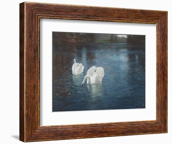 Swans on the River, C.1880-Fritz Thaulow-Framed Giclee Print