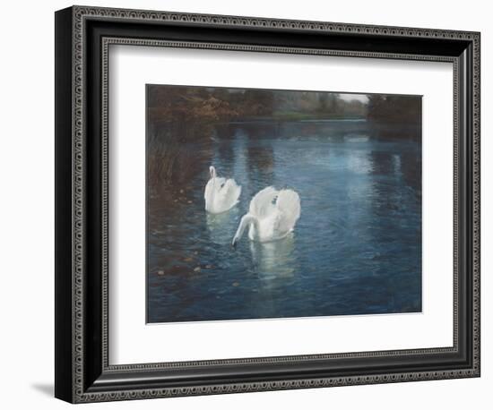 Swans on the River, C.1880-Fritz Thaulow-Framed Giclee Print