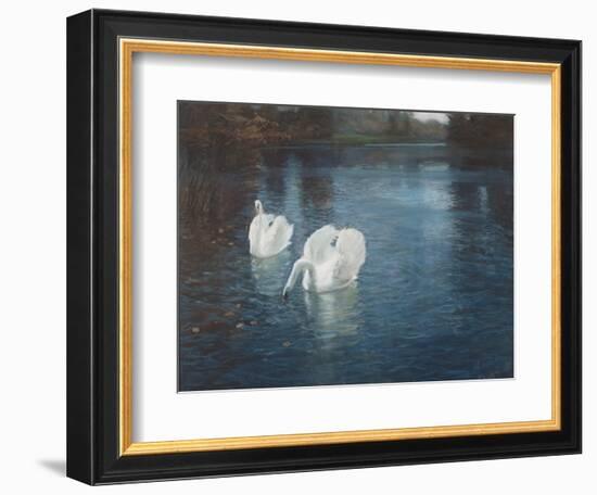 Swans on the River, C.1880-Fritz Thaulow-Framed Giclee Print