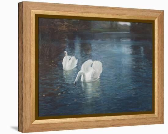 Swans on the River, C.1880-Fritz Thaulow-Framed Premier Image Canvas