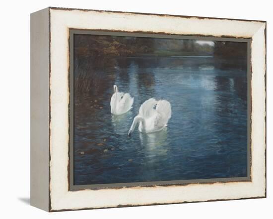 Swans on the River, C.1880-Fritz Thaulow-Framed Premier Image Canvas