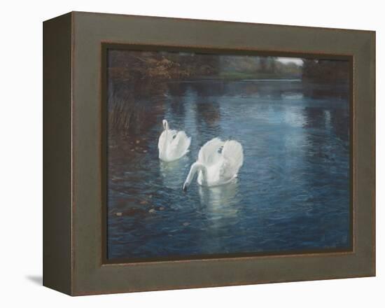 Swans on the River, C.1880-Fritz Thaulow-Framed Premier Image Canvas