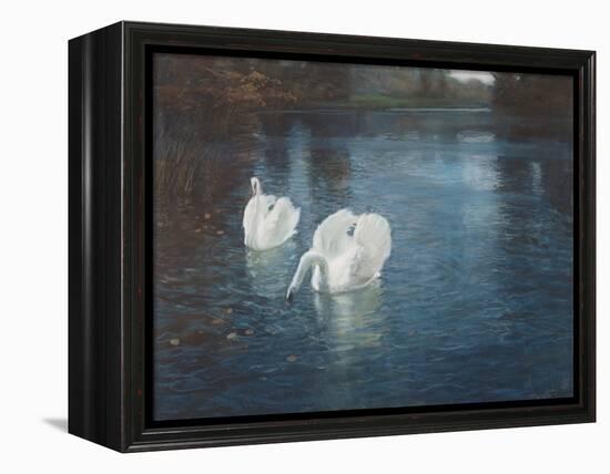 Swans on the River, C.1880-Fritz Thaulow-Framed Premier Image Canvas