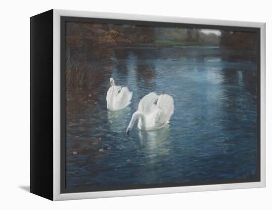 Swans on the River, C.1880-Fritz Thaulow-Framed Premier Image Canvas