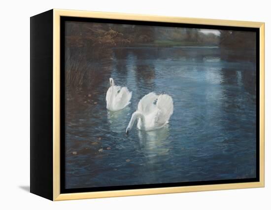 Swans on the River, C.1880-Fritz Thaulow-Framed Premier Image Canvas