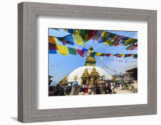 Swayambunath or Monkey Temple, Central Stupa and Buddha eyes, UNESCO World Heritage Site, Kathmandu-G&M Therin-Weise-Framed Photographic Print