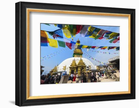 Swayambunath or Monkey Temple, Central Stupa and Buddha eyes, UNESCO World Heritage Site, Kathmandu-G&M Therin-Weise-Framed Photographic Print