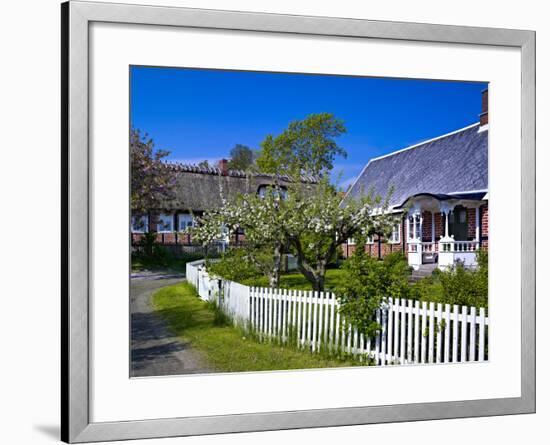 Sweden, Half-Timbered Houses in Brick, White Wooden Blossoming Fruit Trees, Spring-K. Schlierbach-Framed Photographic Print