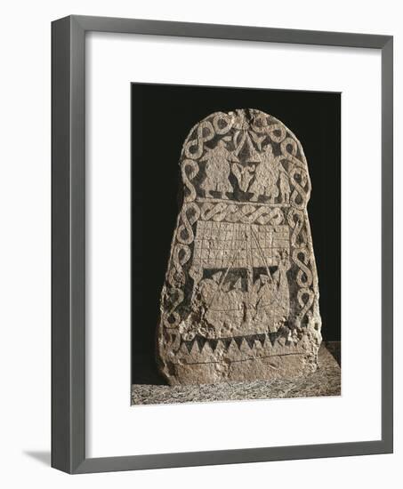 Sweden, Runestone Depicting Two Warriors Fighting and the Journey of the Vikings to the Valhalla-null-Framed Giclee Print