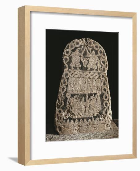 Sweden, Runestone Depicting Two Warriors Fighting and the Journey of the Vikings to the Valhalla-null-Framed Giclee Print