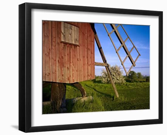 Sweden, Smaland, Oland, Traditional Windmill in Resmo, Blooming Hawthorn Hedge-K. Schlierbach-Framed Photographic Print