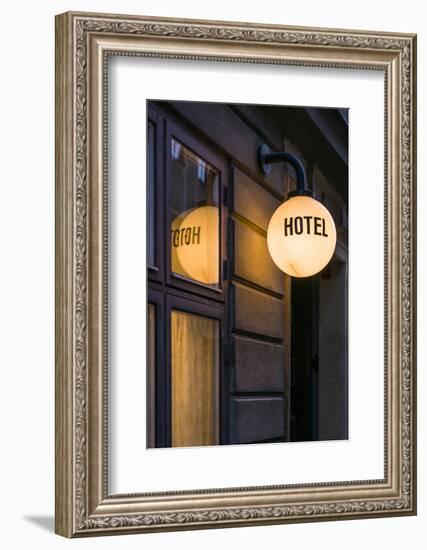 Sweden, Stockholm, Gamla Stan, Old Town, hotel sign-Walter Bibikow-Framed Photographic Print