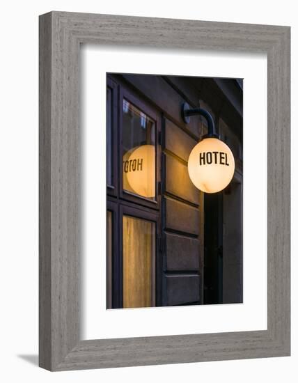 Sweden, Stockholm, Gamla Stan, Old Town, hotel sign-Walter Bibikow-Framed Photographic Print