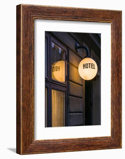 Sweden, Stockholm, Gamla Stan, Old Town, hotel sign-Walter Bibikow-Framed Photographic Print