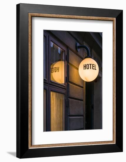 Sweden, Stockholm, Gamla Stan, Old Town, hotel sign-Walter Bibikow-Framed Photographic Print