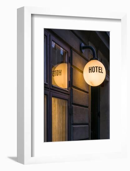 Sweden, Stockholm, Gamla Stan, Old Town, hotel sign-Walter Bibikow-Framed Photographic Print