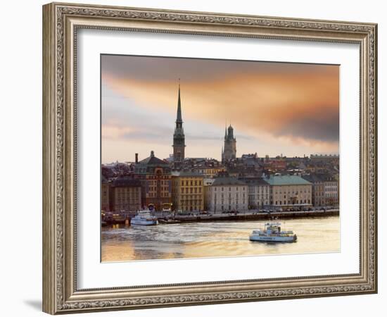 Sweden, Stockholm, Riddarfjarden, Gamla Stan, Passenger Ferries in Bay at Dusk-Shaun Egan-Framed Photographic Print