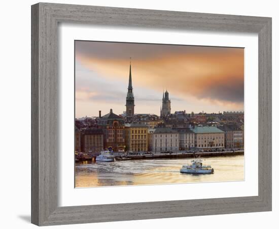 Sweden, Stockholm, Riddarfjarden, Gamla Stan, Passenger Ferries in Bay at Dusk-Shaun Egan-Framed Photographic Print