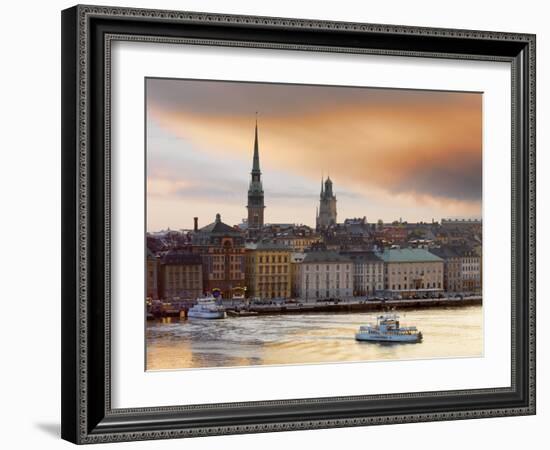 Sweden, Stockholm, Riddarfjarden, Gamla Stan, Passenger Ferries in Bay at Dusk-Shaun Egan-Framed Photographic Print