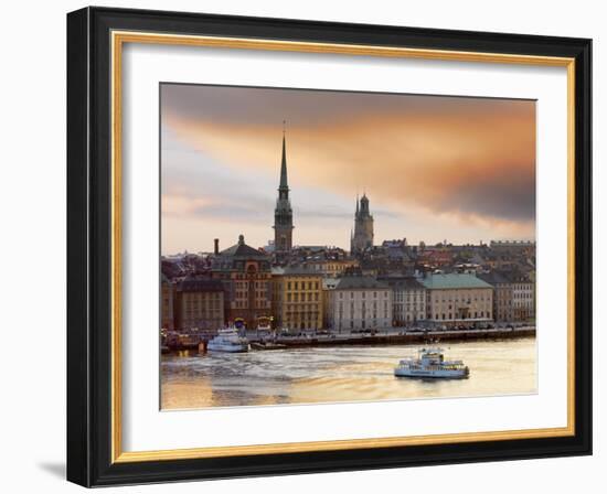 Sweden, Stockholm, Riddarfjarden, Gamla Stan, Passenger Ferries in Bay at Dusk-Shaun Egan-Framed Photographic Print