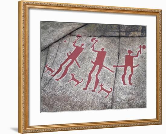 Sweden, Tanum, Tanumshede, Nordic Bronze Age Rock Carvings Depicting Warriors with Axes-null-Framed Giclee Print