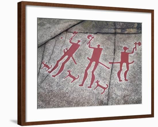 Sweden, Tanum, Tanumshede, Nordic Bronze Age Rock Carvings Depicting Warriors with Axes-null-Framed Giclee Print