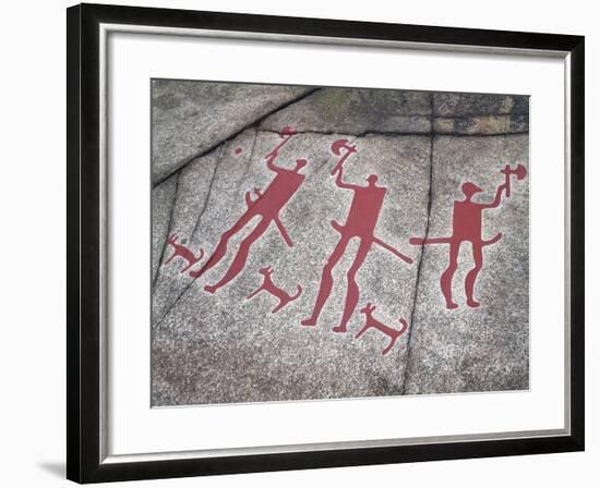 Sweden, Tanum, Tanumshede, Nordic Bronze Age Rock Carvings Depicting Warriors with Axes-null-Framed Giclee Print