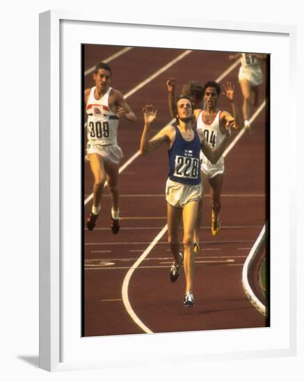 Swedish Athlete Lasse Viren in the Lead During 5,000M Race at Summer Olympics-John Dominis-Framed Premium Photographic Print