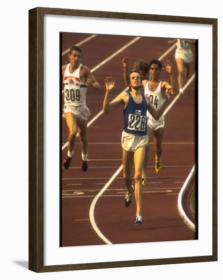 Swedish Athlete Lasse Viren in the Lead During 5,000M Race at Summer Olympics-John Dominis-Framed Premium Photographic Print