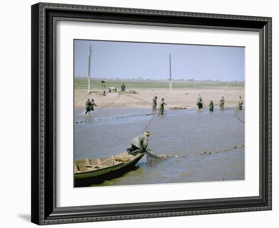 Sweep Net Fishing for Sturgeon at "Tanya" in Volga River Delta Nr. Astrakhan, Russia-Carl Mydans-Framed Photographic Print