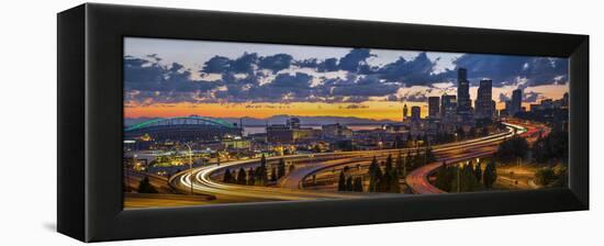 Sweeping Sunset View from Century Link Field to Downtown over Twisting I-5, from Jose Rizal Bridge-Gary Luhm-Framed Premier Image Canvas